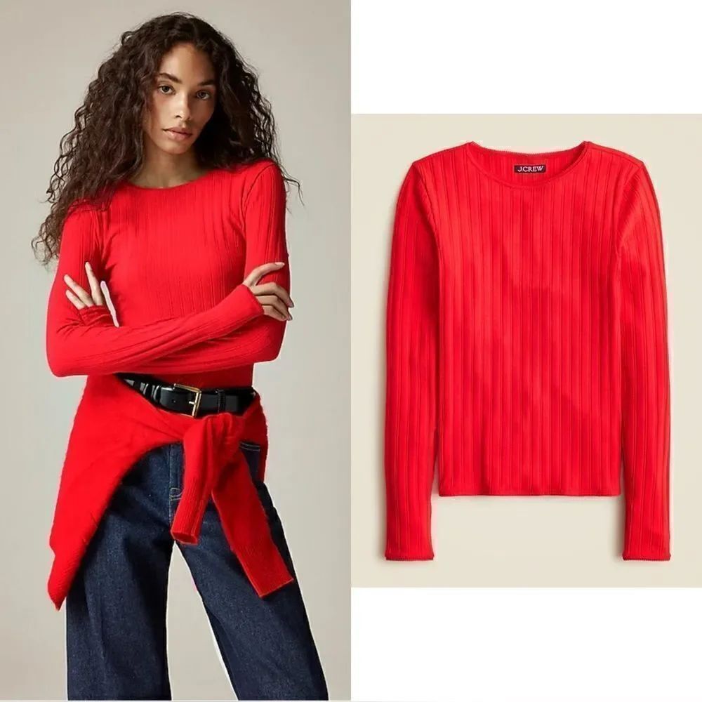 NWT J CREW Pointelle long-sleeve T-shirt in Apple Red